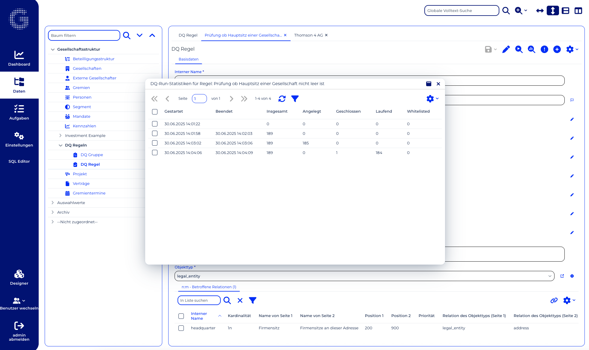 screenshot of Legal Entity Manager